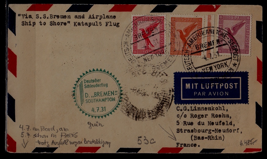 Germany/France Catapult cover 4.7.31 Bremen-Southampton