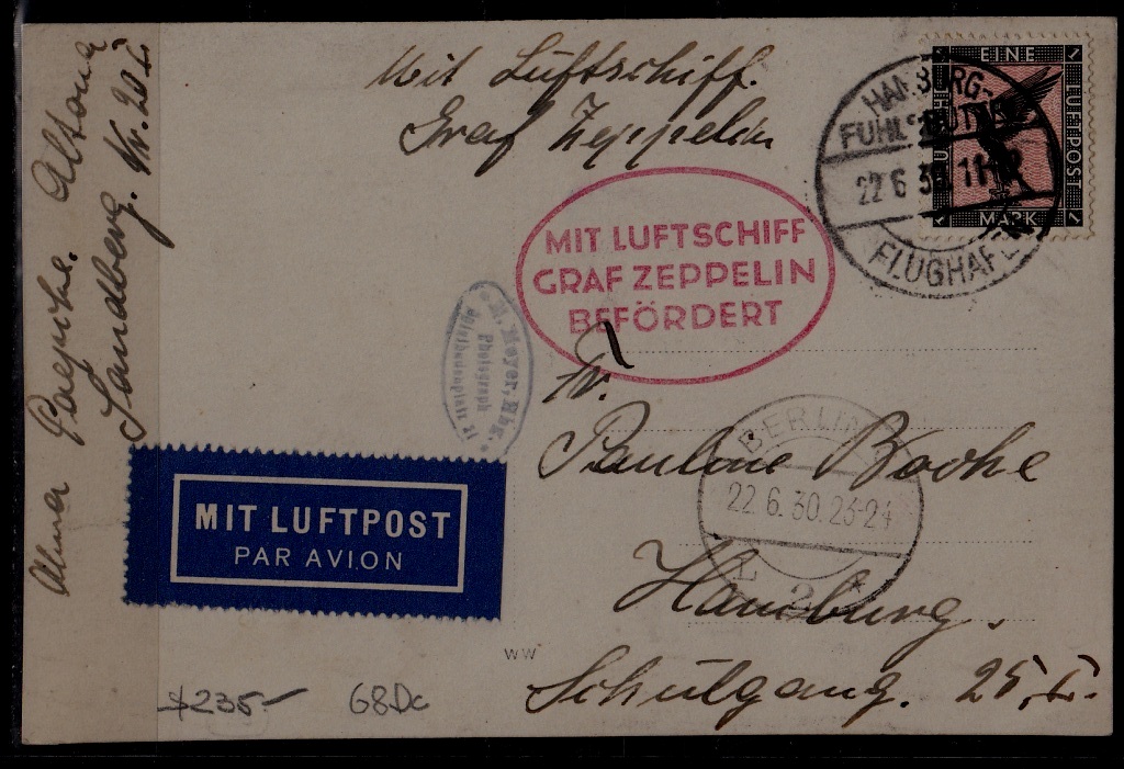 Germany Zeppelin card 22.6.30 Hamburg