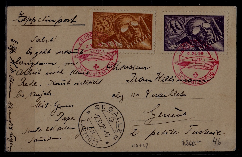 Switzerland Zeppelin card 2.11.29 St.Gallen +