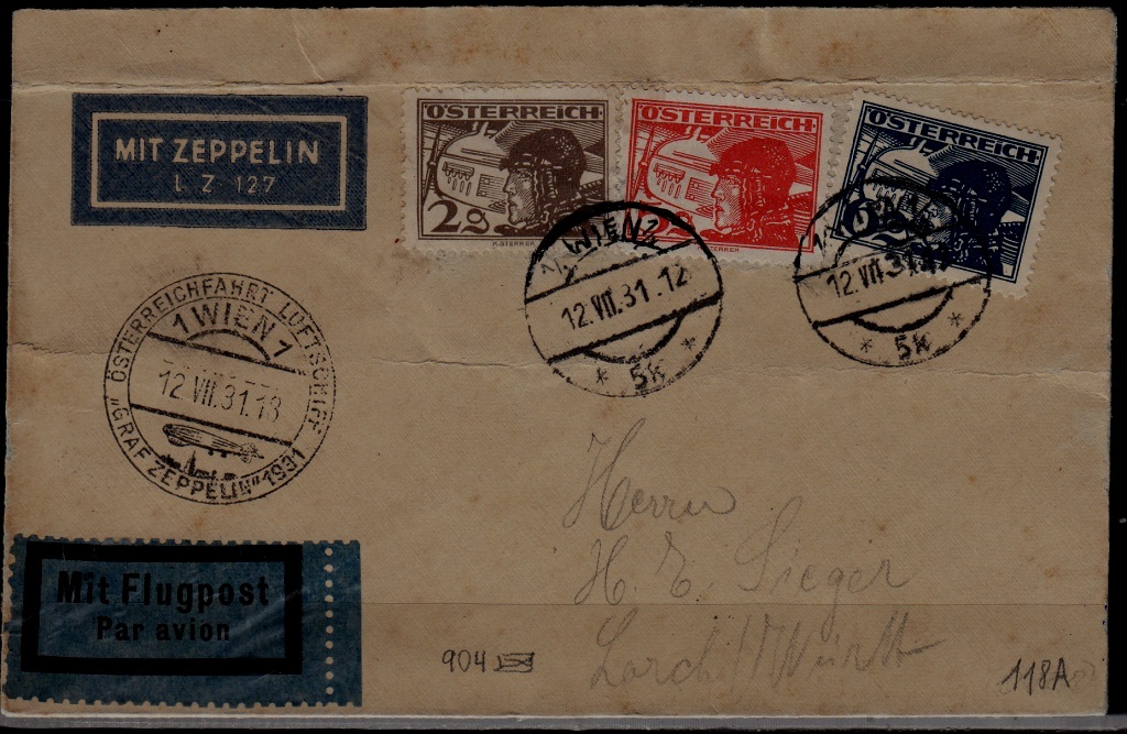 Austria/Germany Zeppelin cover 12.7.31 Wien