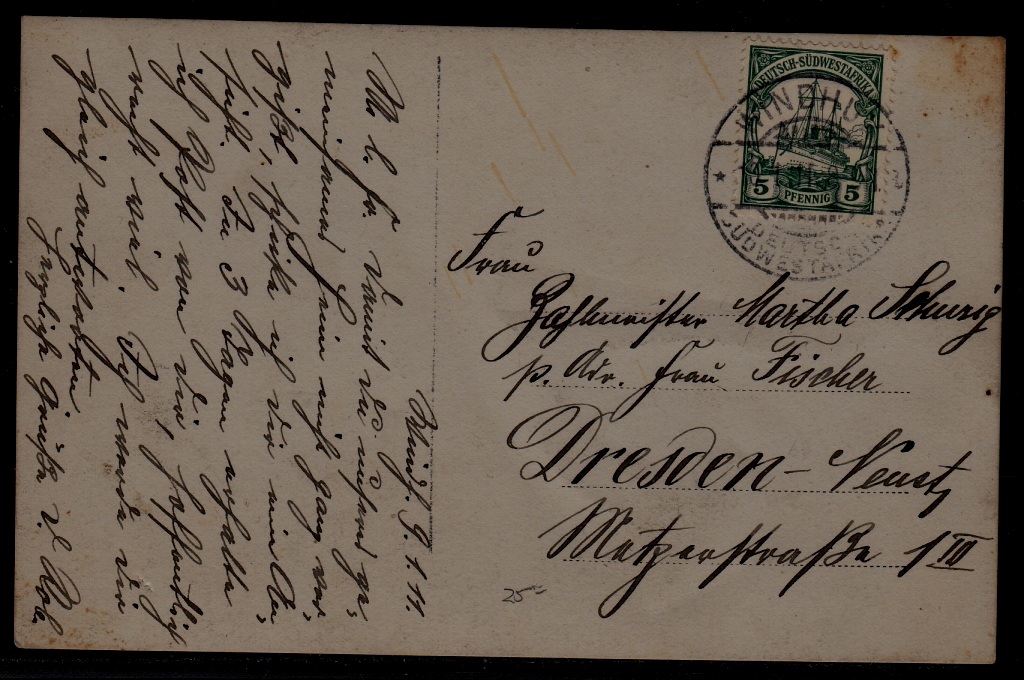 South West Africa (Germany col.) used card 10.1.11