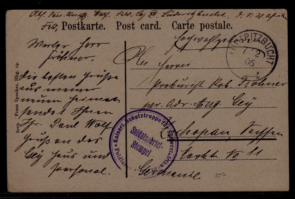 South West Africa (Germany col.) used card 24.6.06