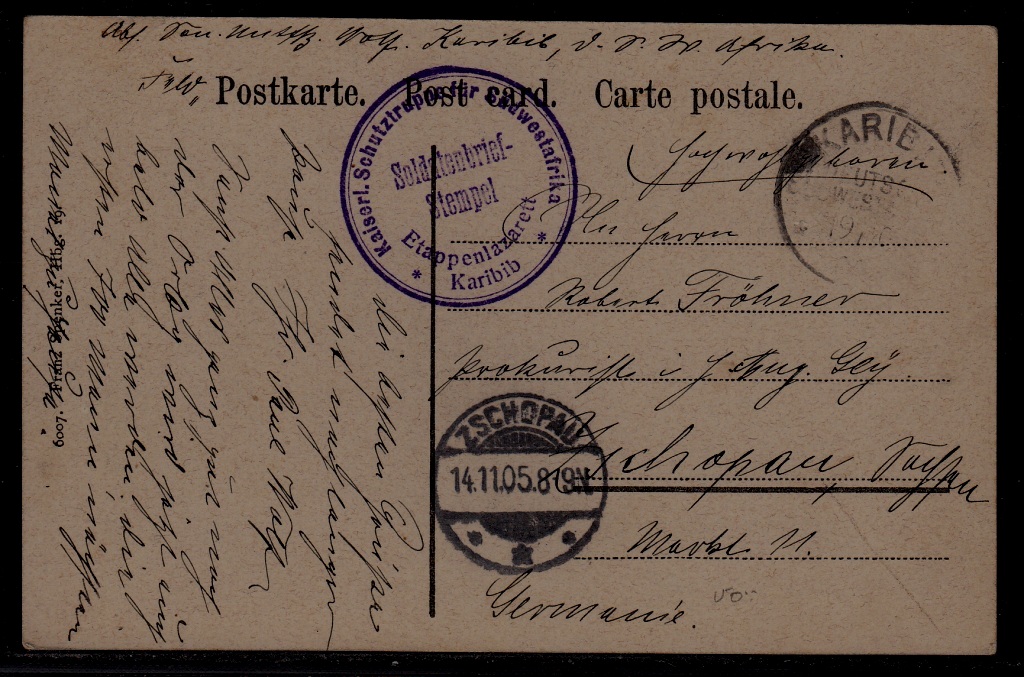 South West Africa (Germany col.) used card 19.6.05