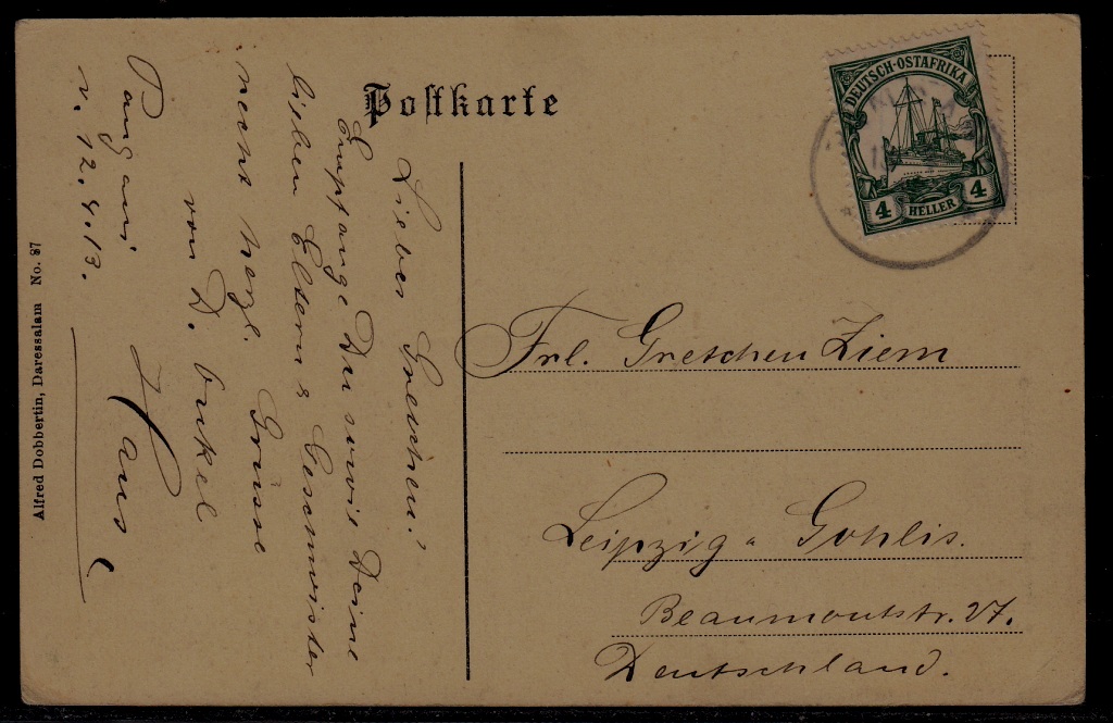 East Africa (Germany col.) used card 12.4.13