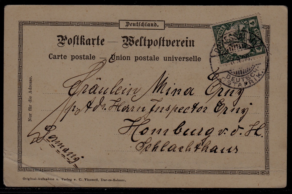 East Africa (Germany col.) used card 8.9.06/ crease