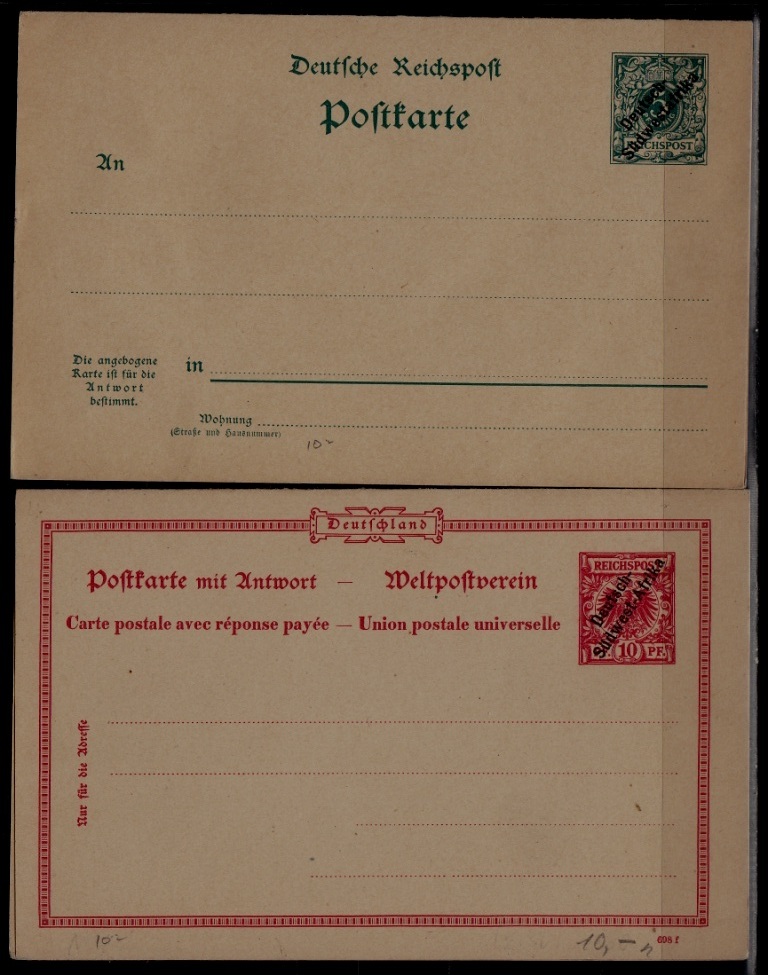 South West Africa (Germany col.) 2 unused dbl. cards