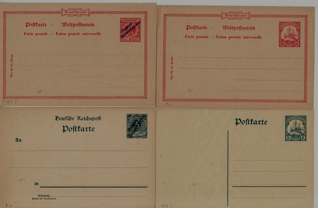 South West Africa (Germany col.) 4 unused postal cards