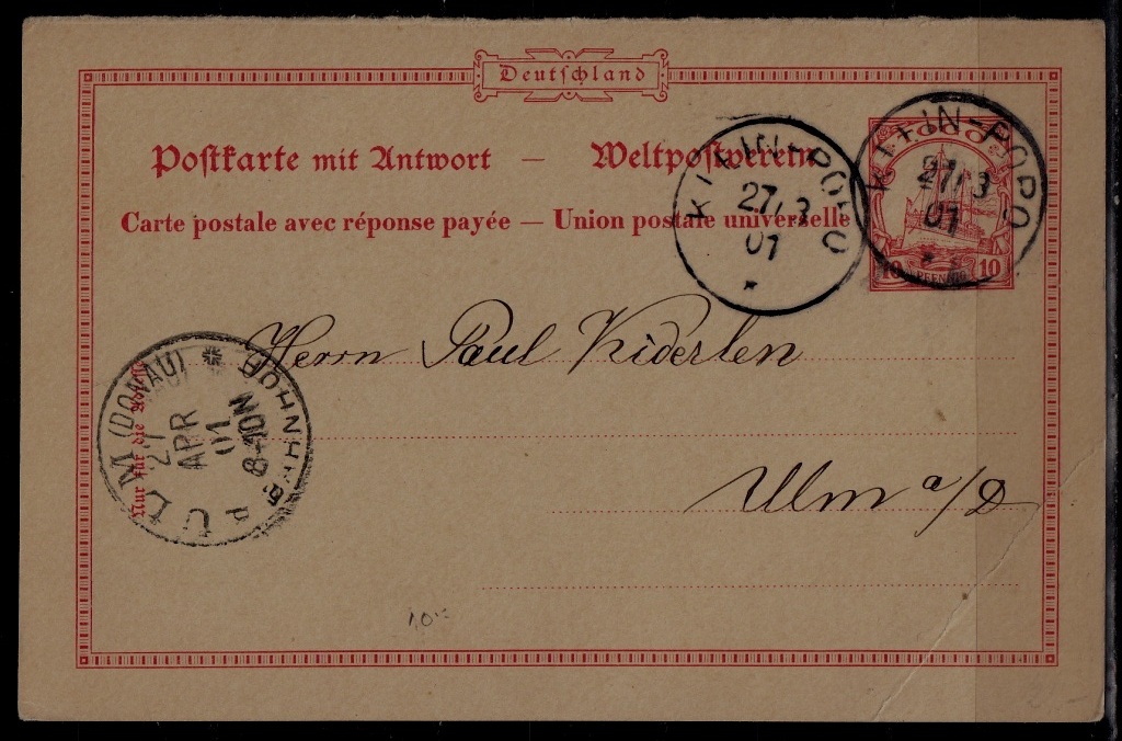 Togo (Germany col.) used card 27.3.01 Klein-Popo crease
