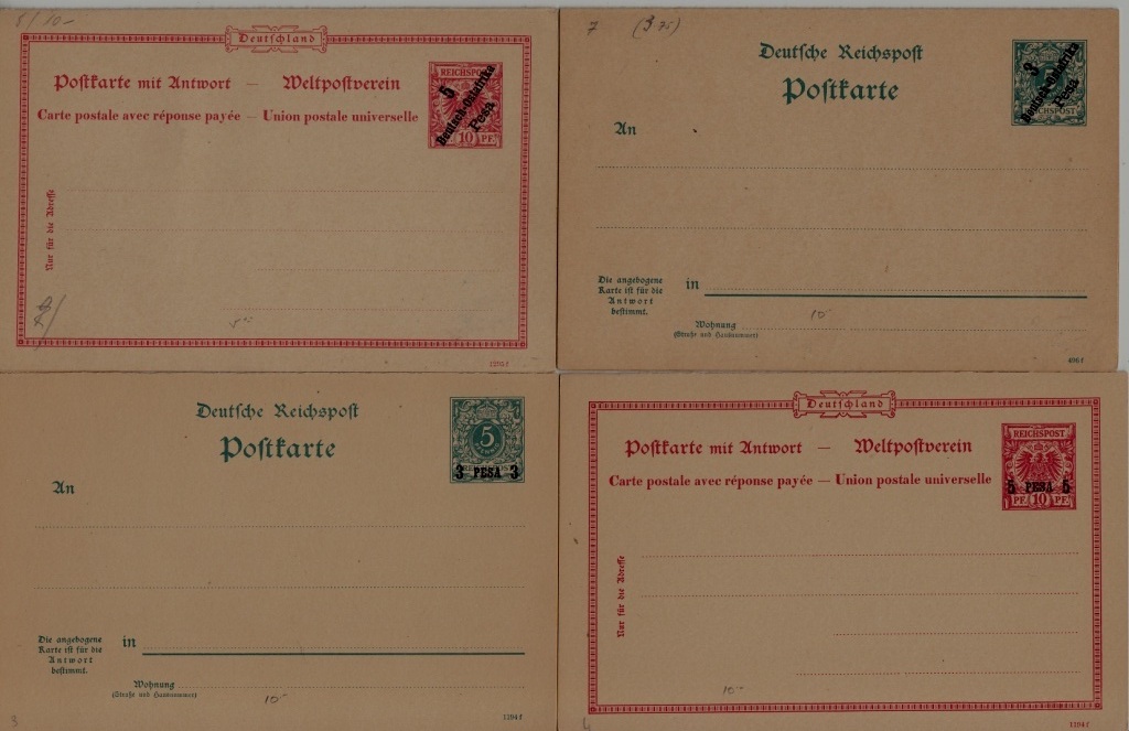 East Africa (Germany col.) 4 unused dbl. postal cards