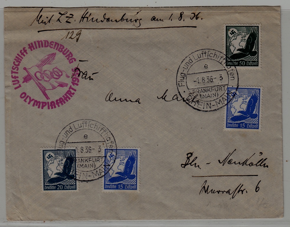 Germany Zeppelin cover Olympiafahrt 1.8.36 crease