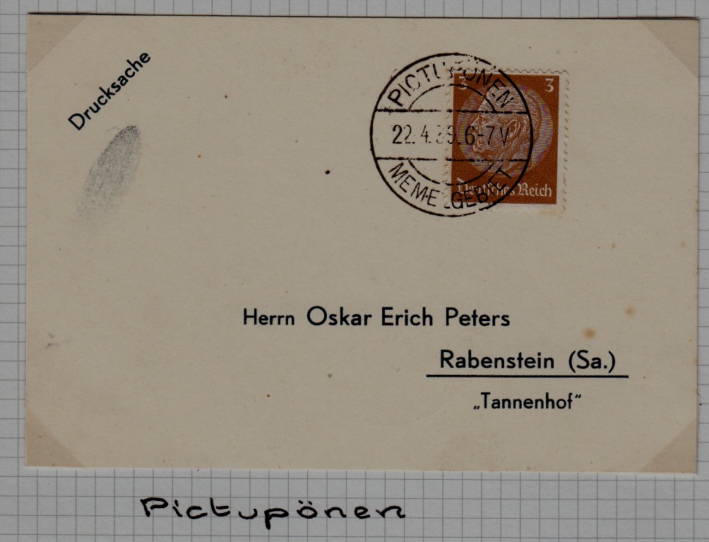 Memel used card 22.4.39 Pictuponen