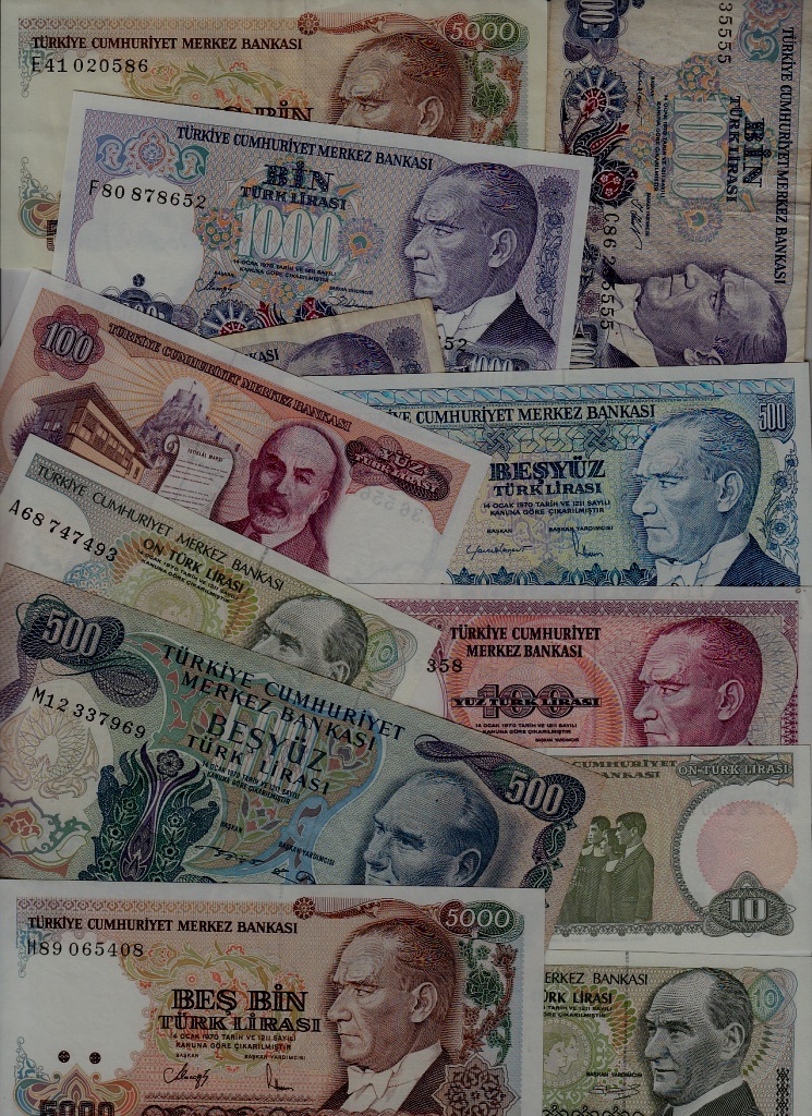 Turkey P-190/198/ 12 banknotes vf-unc