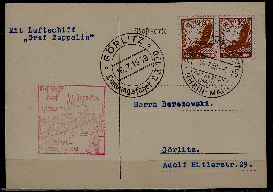 Germany Zeppelin card 16.7.39 Gorlitz