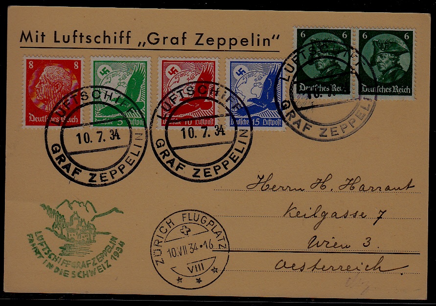 Germany/Switzerland Zeppelin card 10.7.34