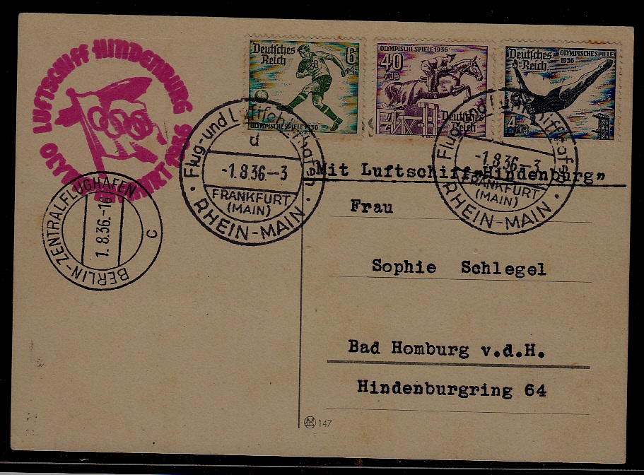 Germany Zeppelin card Olympiafahrt 1.8.36 Berlin