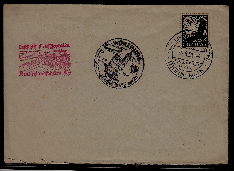 Germany Zeppelin cover  6.8.39 Wurzburg