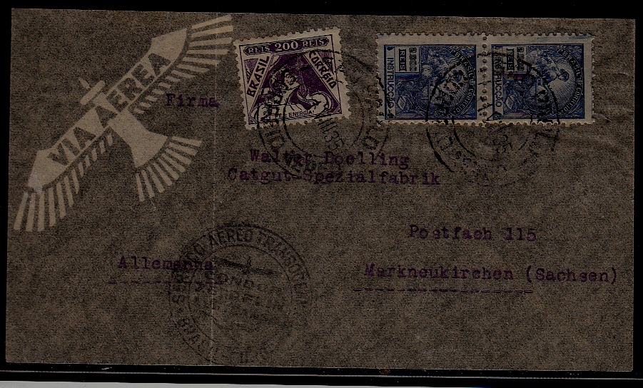 Brazil Zeppelin cover folded 1.8.35
