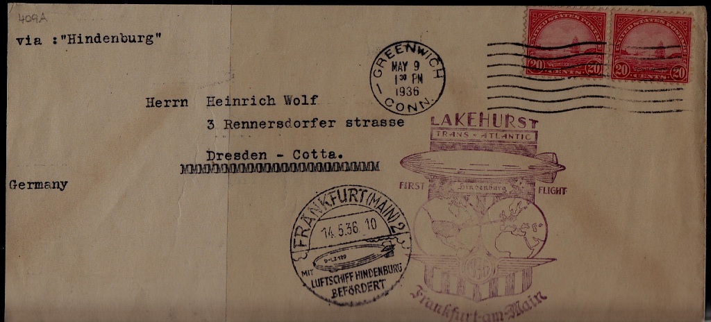 USA/Germany Zeppelin cover 5.9.36 Greenwich