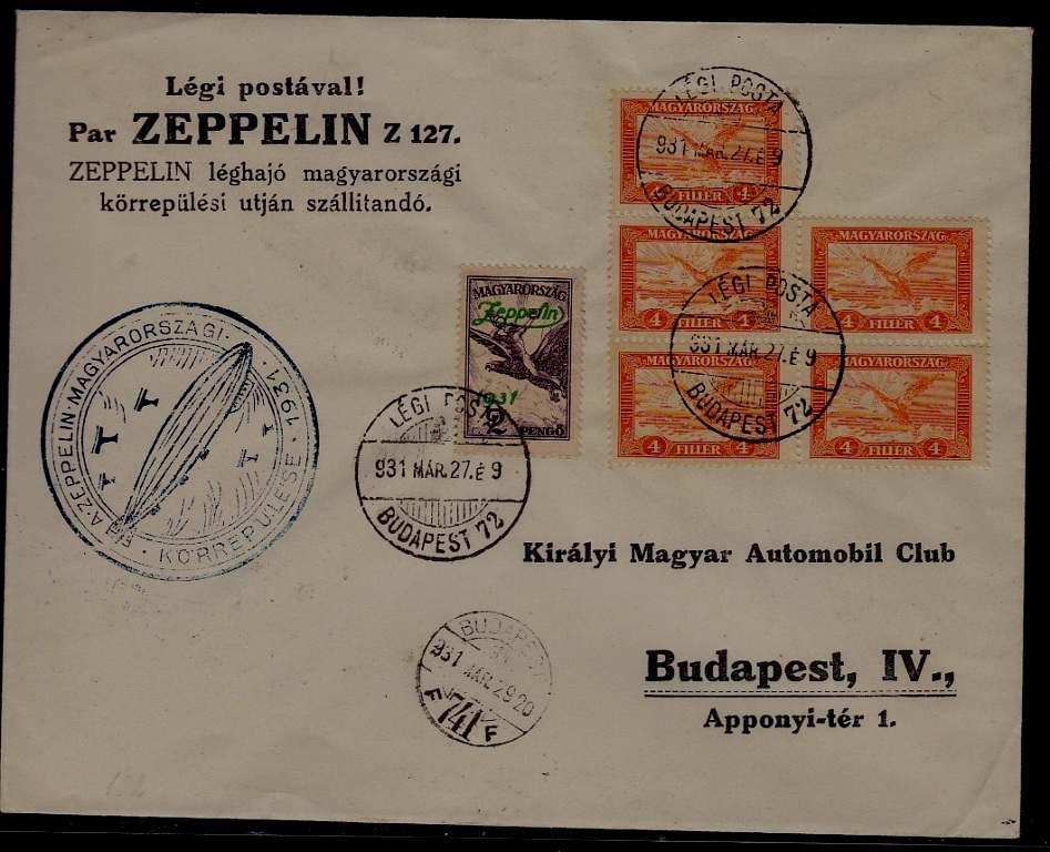 Hungary Zeppelin cover 27.3.31 / crease