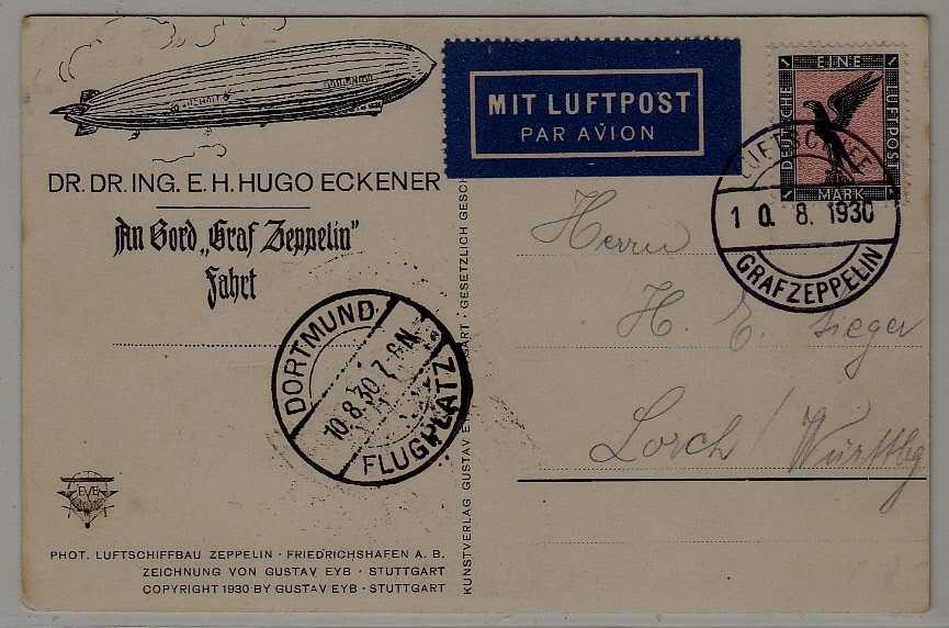 Germany Zeppelin card 10.8.30 Dortmund