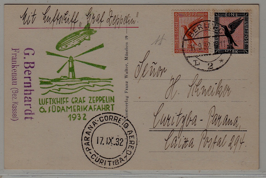 Germany/Brazil Zeppelin card 11.9.32 Berlin