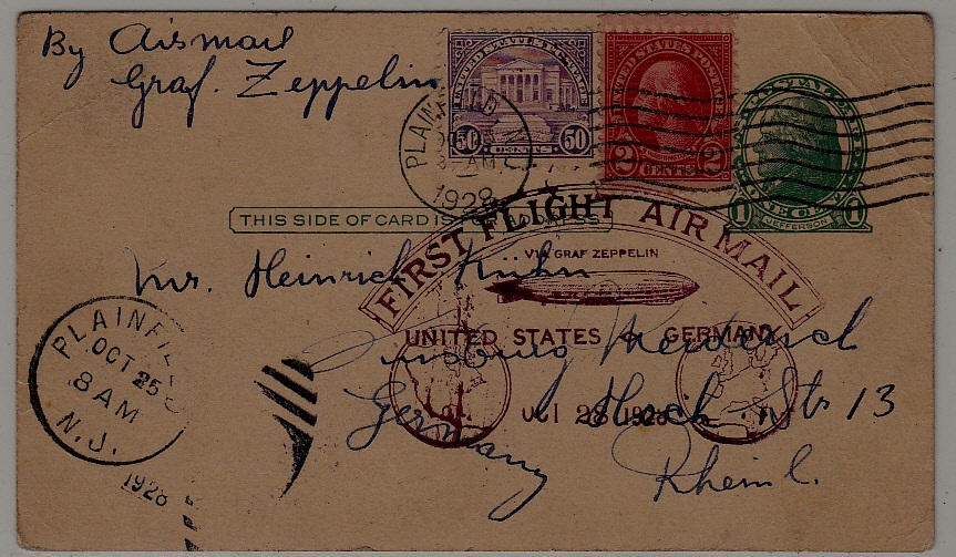 USA/Germany Zeppelin card 28.10.28 creases