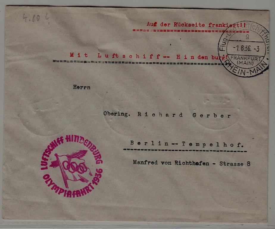 Germany Zeppelin cover Olympiafahrt 1.8.36