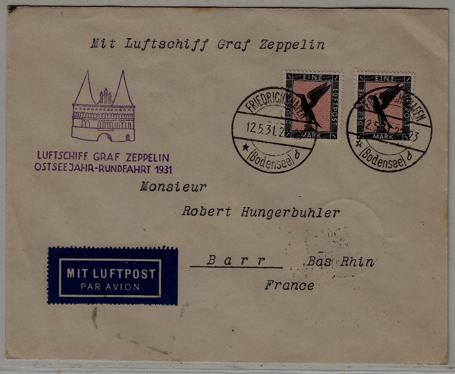 Germany/Denmark/France Zeppelin cover Ostsee F 12.5.31
