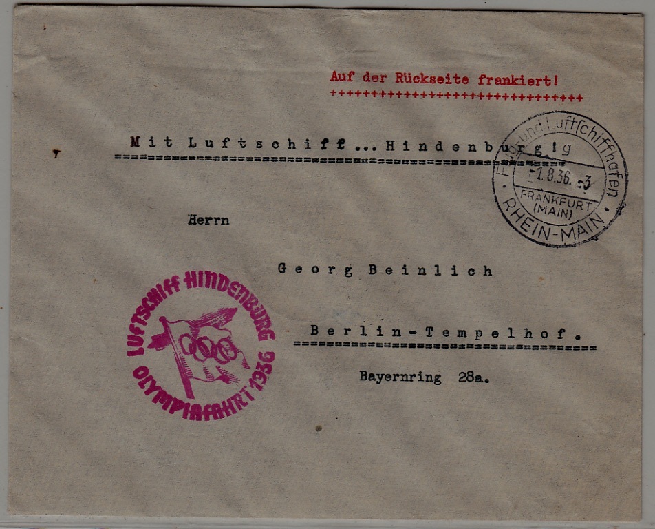 Germany Zeppelin cover Olympiafahrt 1.8.36