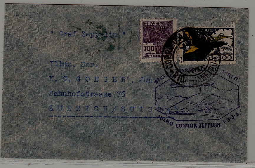 Brazil/Germany Zeppelin cover folded 7.7.33