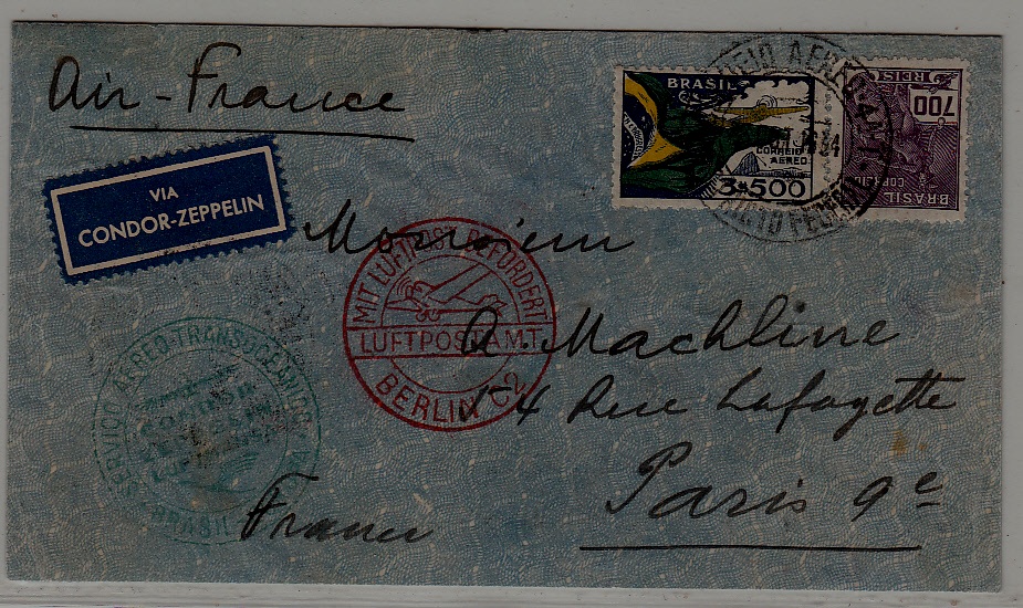 Brazil/Germany/France Zeppelin cover 3.10.34