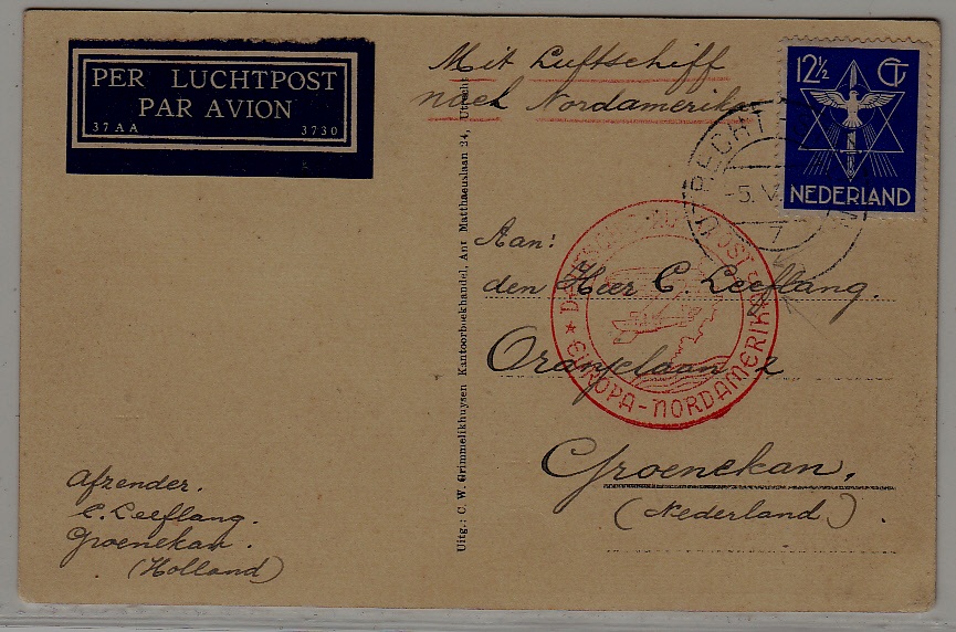 Netherlands/USA Zeppelin card 6.5.36