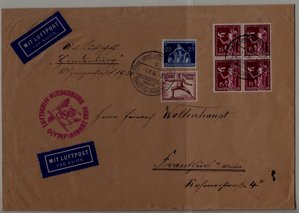 Germany Zeppelin cover Olympiafahrt 01.8.36