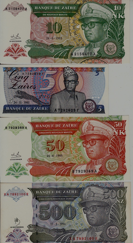 Zaire 4 banknotes/ unc