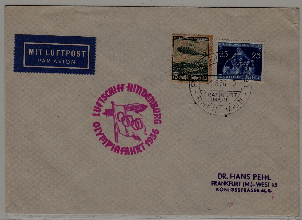 Germany Zeppelin cover Olympiafahrt 1.8.36