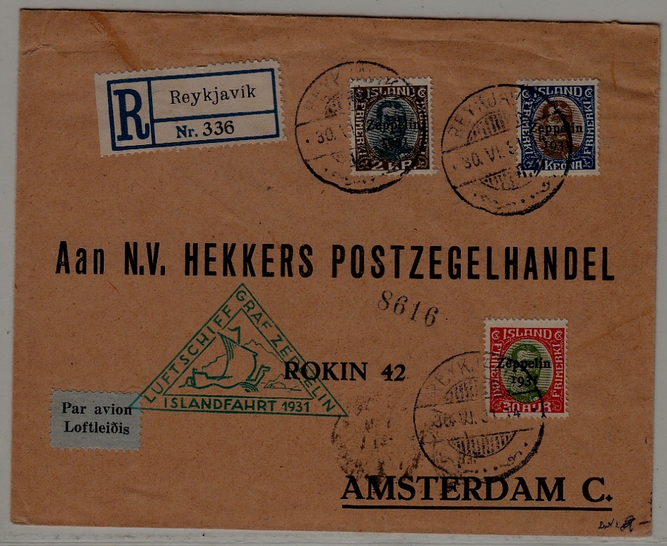Iceland/Germany registered Zeppelin cover 30.6.31