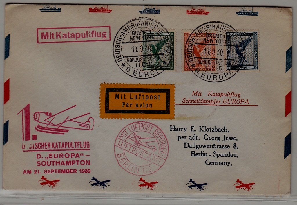 Germany Catapult cover 21.9.30 Europa-Southampton
