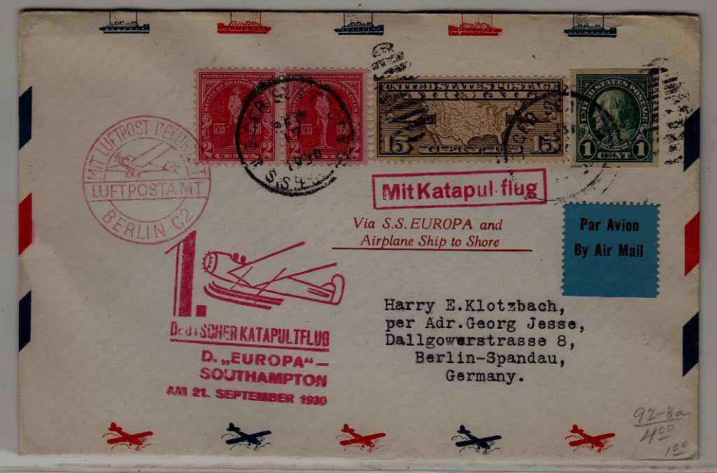 USA/Germany Catapult cover 21.9.30 Europa-Southampton