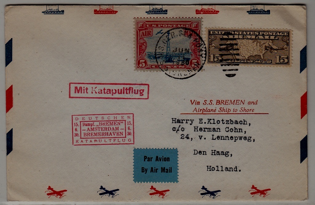 USA Catapult cover 15.6.30 Bremen-Amsterdam crease