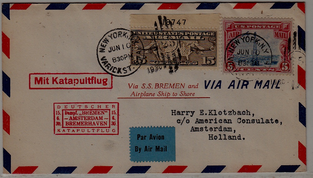 USA/Netherlands Catapult cover 15.6.30 Bremen-Amsterdam