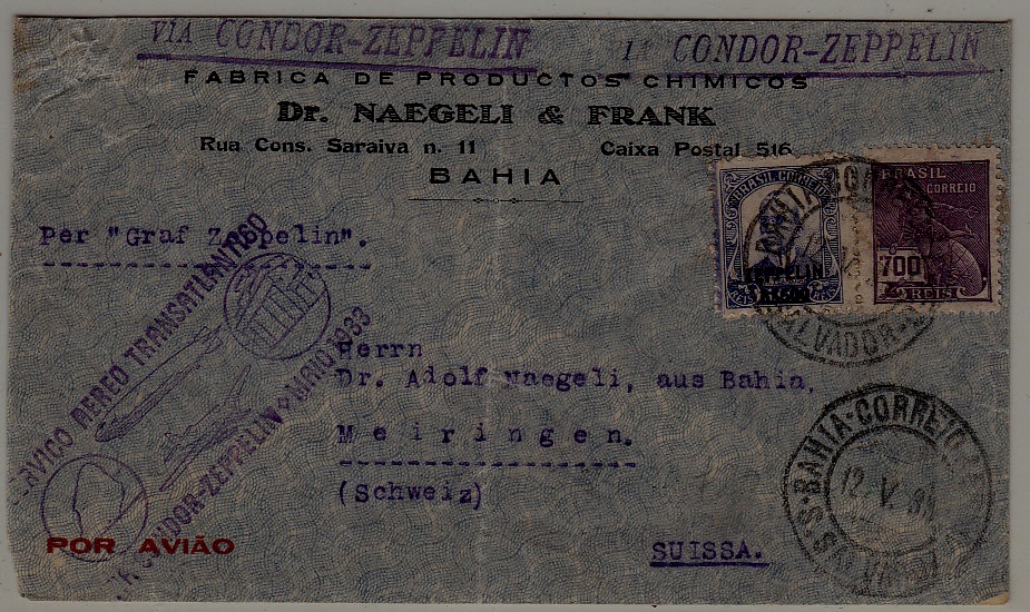 Brazil/Germany Zeppelin cover folded 12.5.33
