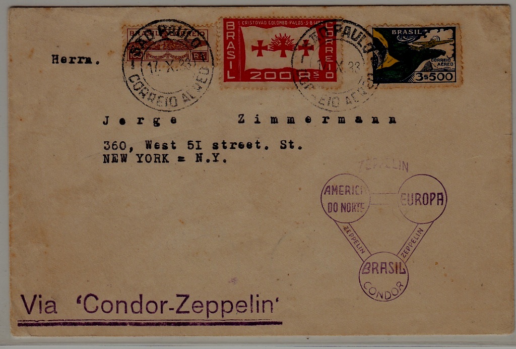 Brazil/USA Zeppelin cover 17.10.33