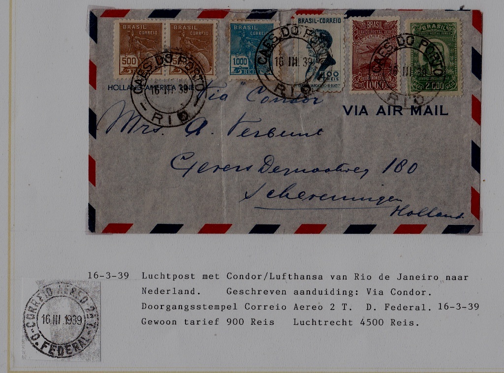 Brazil/Netherlands airmail cover 16.3.39