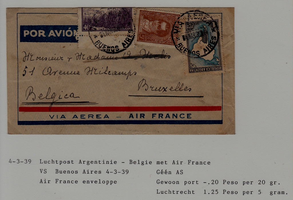 Argentina/Belgium airmail cover 4.3.39