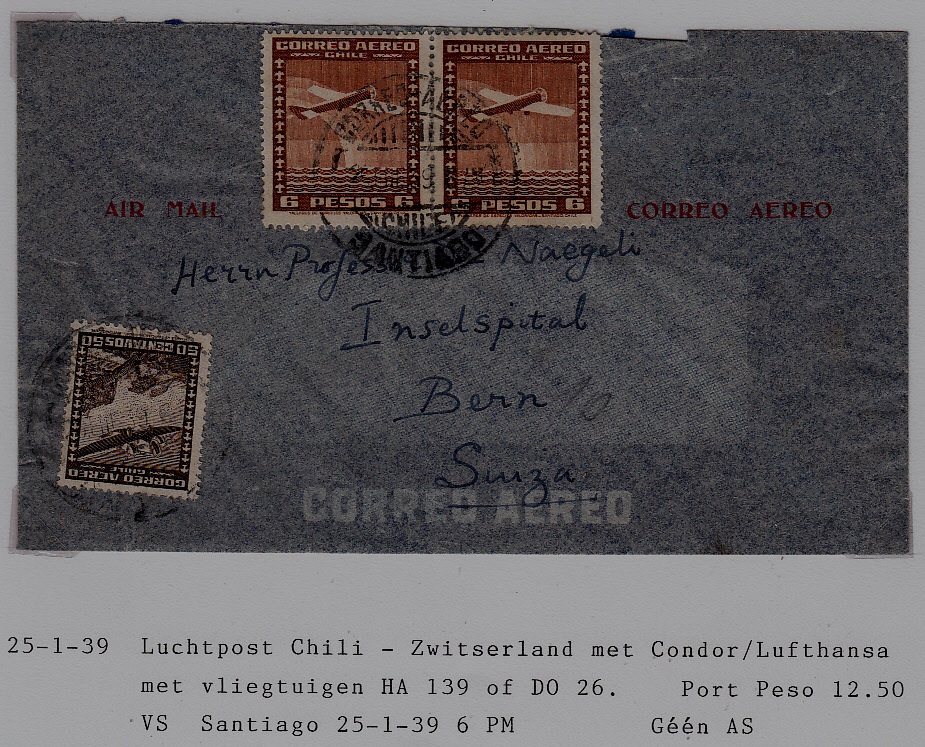 Chile/Switzerland airmail cover 25.1.39