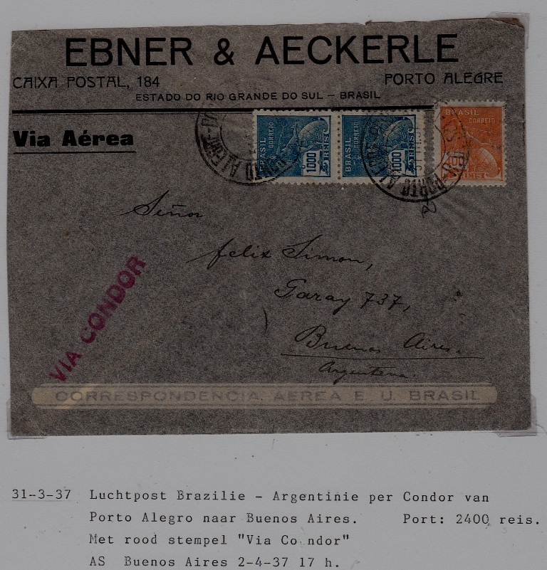 Brazil/Argentina airmail cover 31.3.37