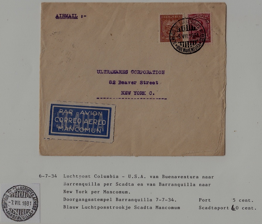 Colombia/USA airmail cover 6.7.34