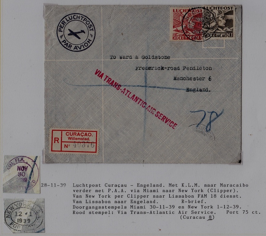 Curacao/USA/UK airmail cover 28.11.39