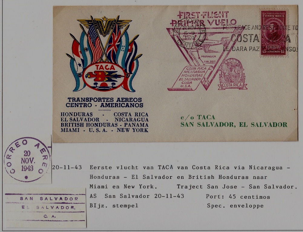 Costa Rica/Salvador airmail cover 20.11.43