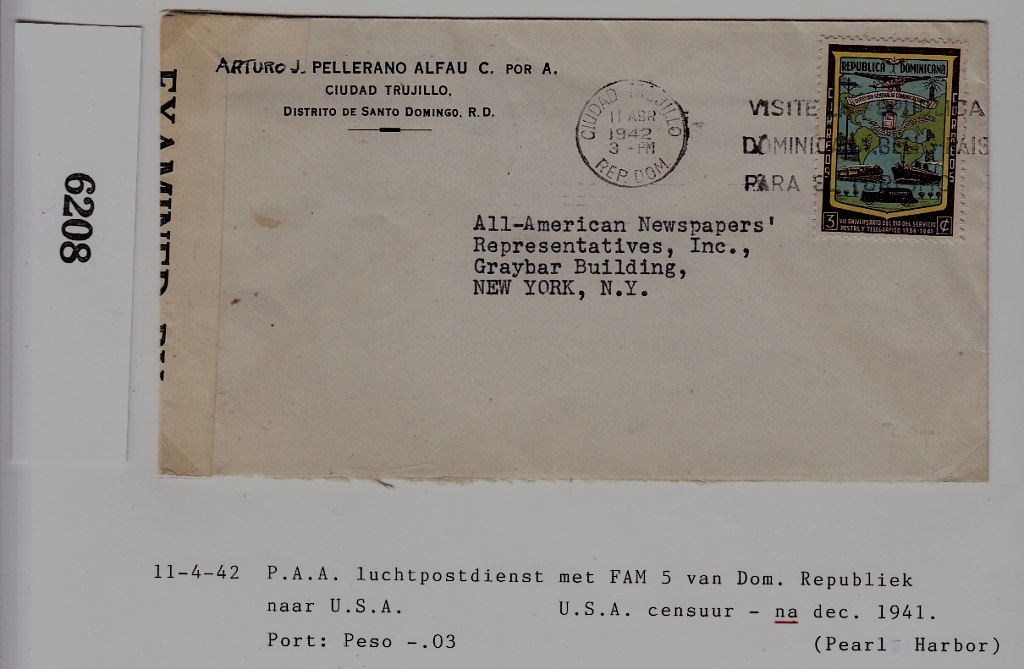 Dominicana/USA airmail cover 11.4.42